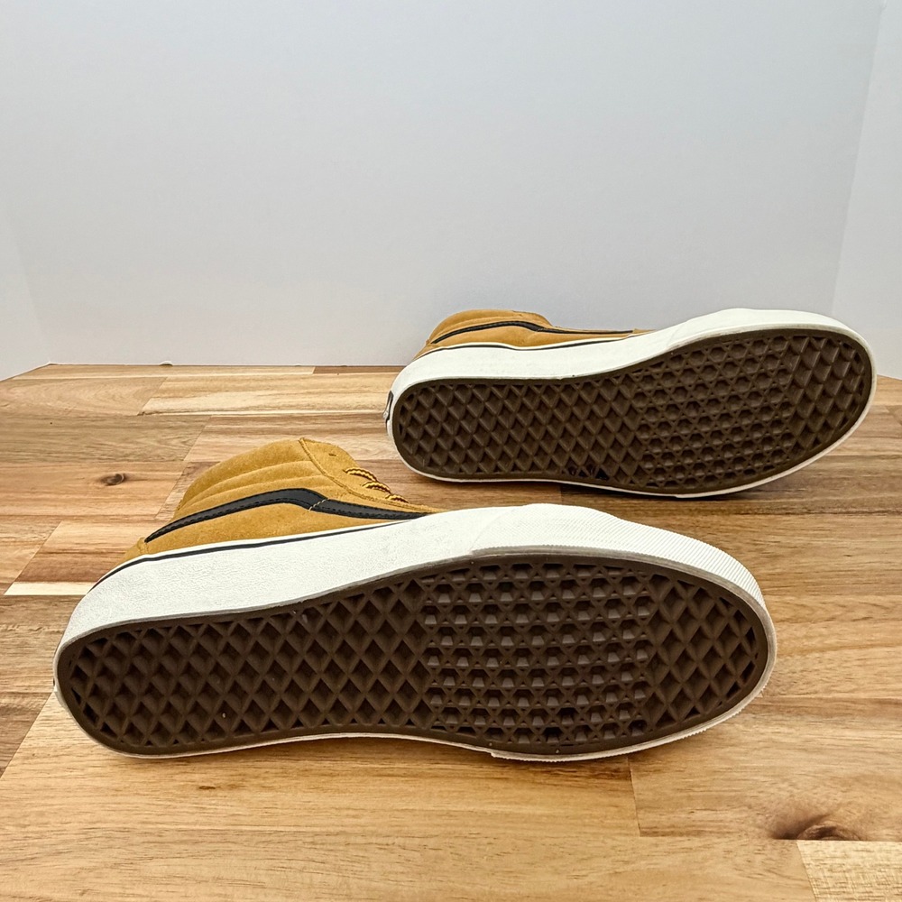 Vans Sk8-Hi Suede Mustard Yellow Black High Top Sneakers Mens 7.5 Womens 9 - Picture 7 of 9